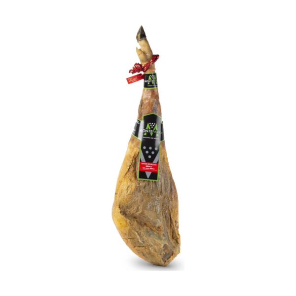 Jamón de Bellota Ibérico 50% Raza Ibérica Monteparra 7,5kg aprox sobre fondo blanco