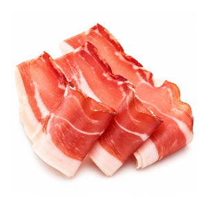 Jamón Serrano Duroc Extremeño en Loncha 100 g sobre fondo blanco