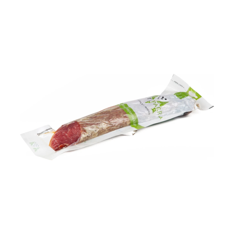 Lomo de Cebo de Campo Ibérico 50% Raza Ibérica Monteparra 100 g sobre fondo blanco