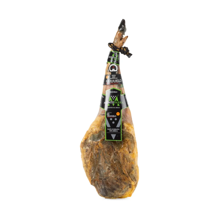 Paleta de Bellota 100% Ibérica D.O.P. Guijuelo Monteparra 4,5Kg aprox. sobre fondo blanco