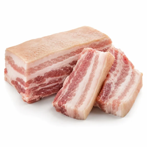 Panceta de cerdo fresca con piel y capas de carne y grasa